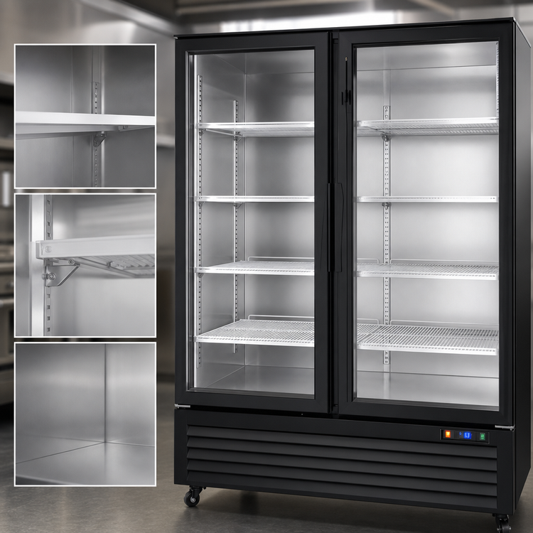Product image #4 for Atosa MCF8721ES Two-Section Glass Door Freezer Merchandiser, 43.8 Cu. Ft., Black, Bottom-Mount Self-Contained