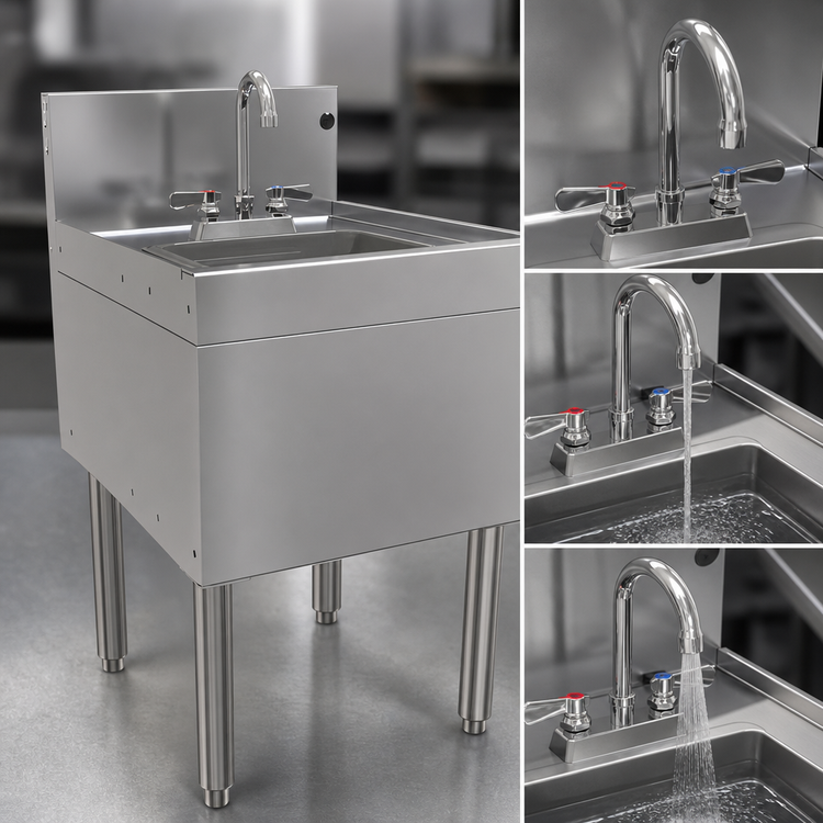 Product image #4 for Glastender Stainless Steel Underbar Wet Waste Sink Unit with Deck-Mount Gooseneck Faucet, 18 x 24 Inches