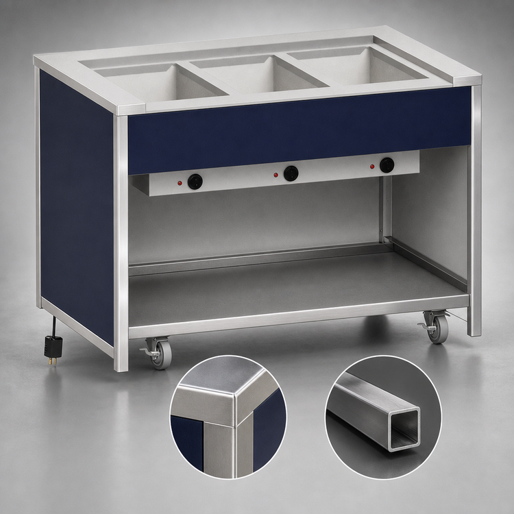 Product image #4 for Atlas Metal INFIH-OT-3 Mobile Electric Hot Food Unit, 3 Well, Open Cabinet Base, Offset Top