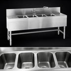Thumbnail image #4 for Eagle Group Spec-Bar B5.5R-4-24 Four-Compartment Underbar Sink Unit with Right Drainboard, 66"W x 24"D, 304 Stainless Steel