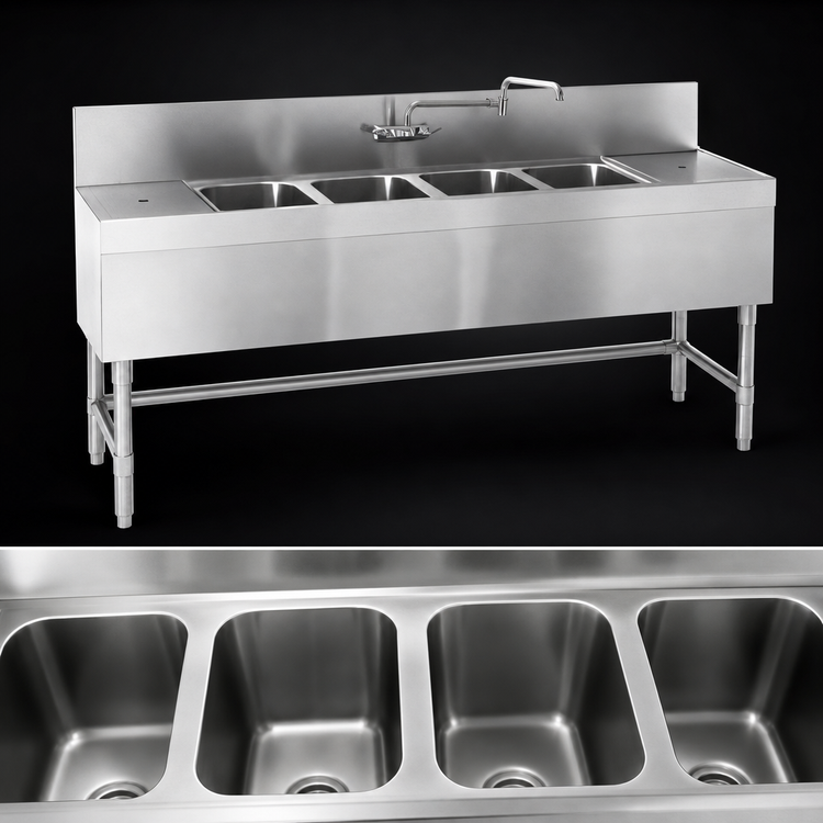 Product image #4 for Eagle Spec-Bar Four-Compartment Underbar Sink Unit with Right Drainboard, 66 Inch Wide x 24 Inch Deep