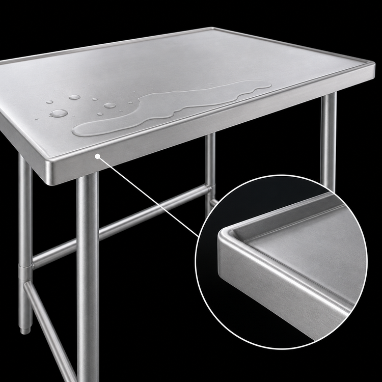 Product image #4 for Advance Tabco 84 Inch x 48 Inch Stainless Steel Open Base Work Table with No-Drip Edge and Galvanized Legs