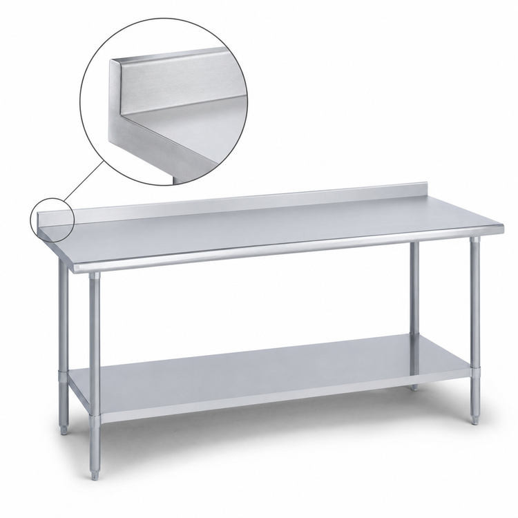 Product image #4 for Duke 24 x 144-Inch Stainless Steel Work Table with 1-1/8-Inch Straight Riser and Stainless Undershelf
