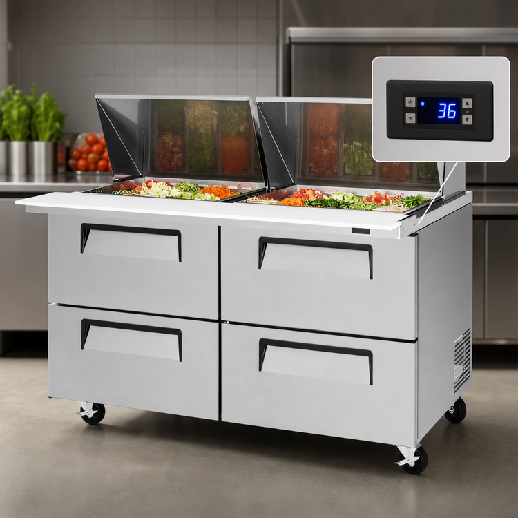 Product image #4 for Turbo Air Super Deluxe 60-Inch Two-Section Sandwich/Salad Mega Top Prep Table with 4 Drawers and 24-Pan Opening