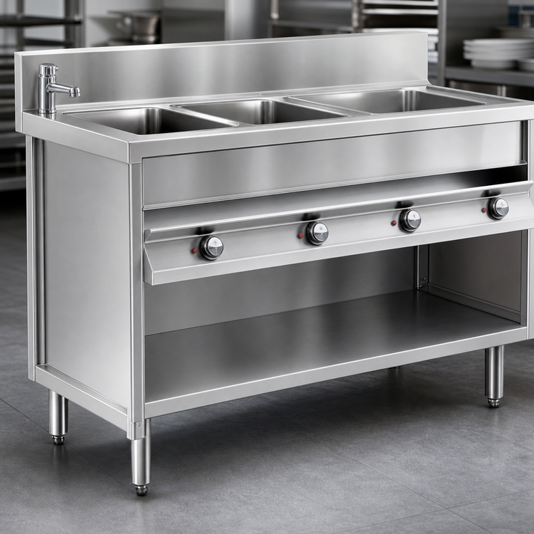 Product image #4 for La Rosa Electric Modular Hot Food Table with 3 12 x 20 Inch Wet/Dry Wells, Open Cabinet Base, 48 x 28 Inches