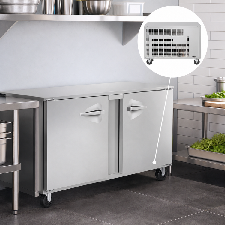 Product image #4 for Dealer's Choice 60-Inch Two-Section Undercounter Reach-In Freezer with Solid Doors