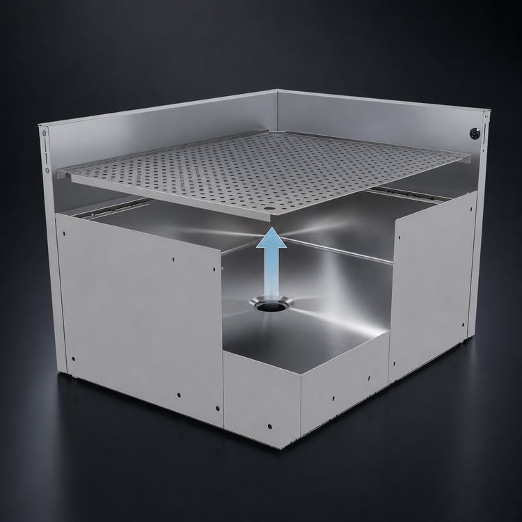 Product image #4 for Glastender Stainless Steel Inside Rectangle Corner Drainboard, 24" Left x 30" Right x 24" Deep