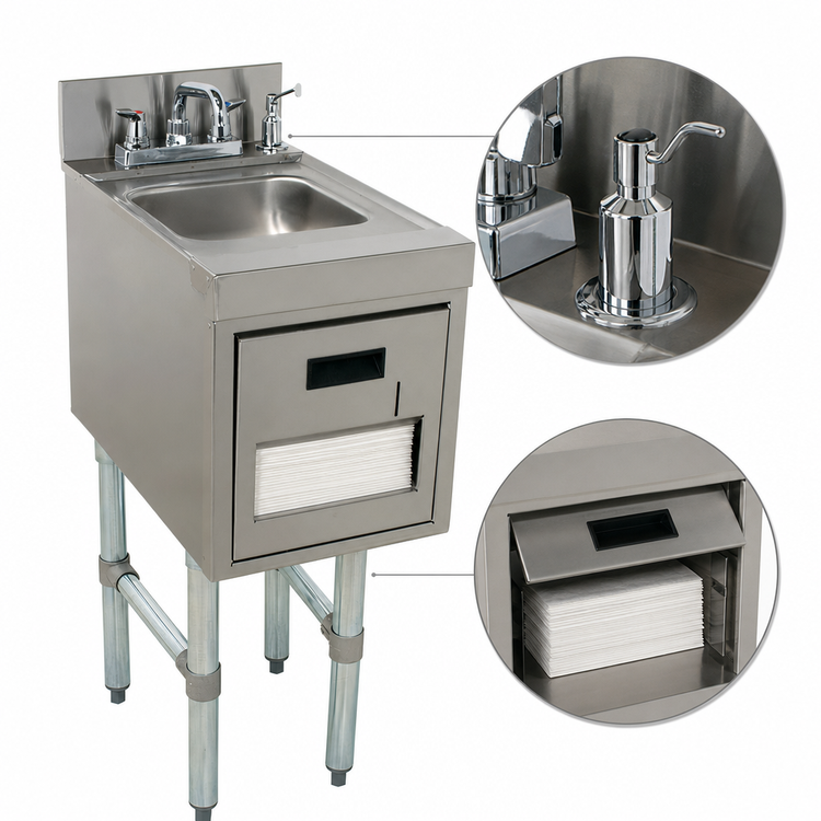 Product image #4 for Advance Tabco Underbar Basics 12-Inch Freestanding Hand Sink with Soap and Towel Dispensers