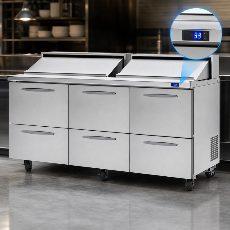 Product image #4 for Turbo Air PRO Series 72-5/8 Inch Three-Section Sandwich/Salad Prep Table with 6 Drawers and Rear-Mounted Self-Contained Refrigeration