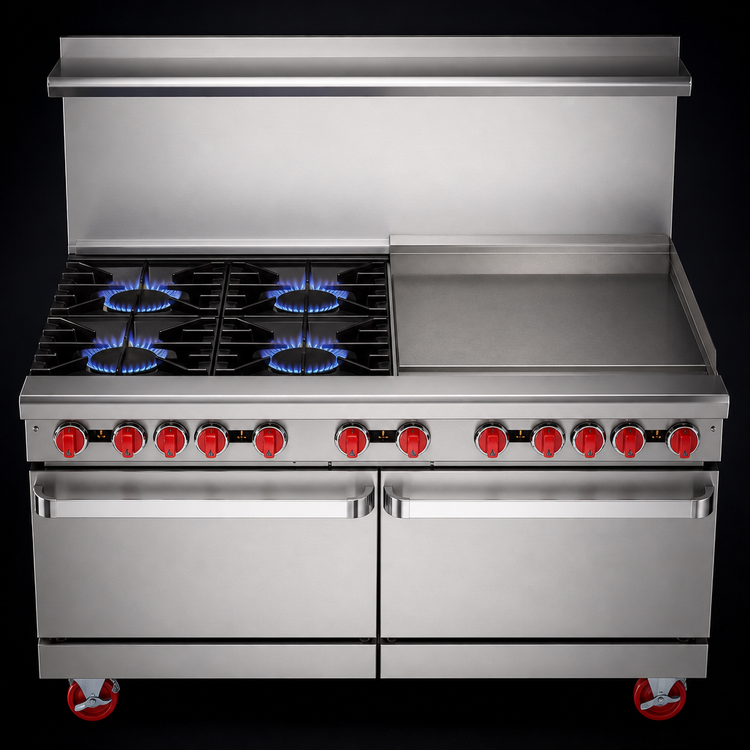 Product image #4 for American Range 60-Inch Gas Restaurant Range with 36-Inch Griddle, 4 Open Burners, Convection Oven, and Standard Oven