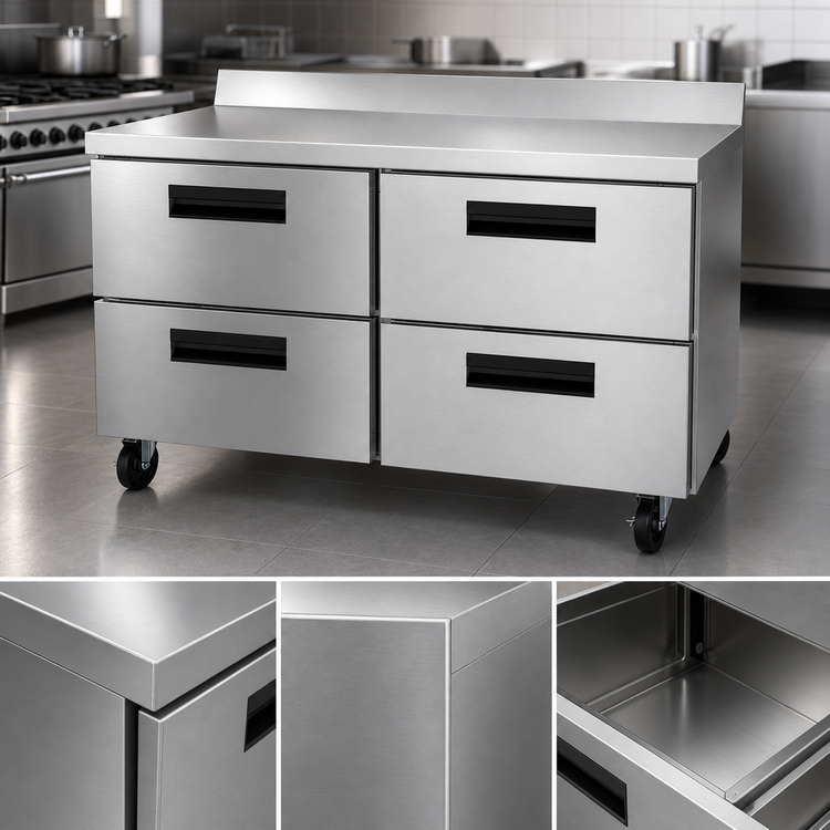 Product image #4 for Hoshizaki Steelheart 60-Inch Two-Section Worktop Refrigerator with 4 Drawers, 15.1 Cu. Ft.