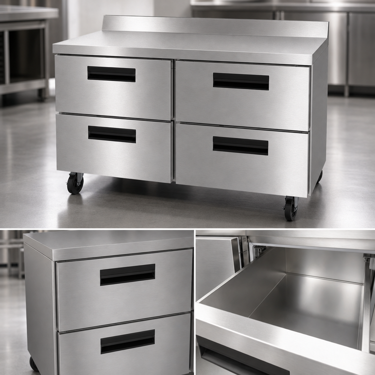 Product image #4 for Hoshizaki Steelheart WR48B-D4 48-Inch Two-Section Worktop Refrigerator with 4 Drawers