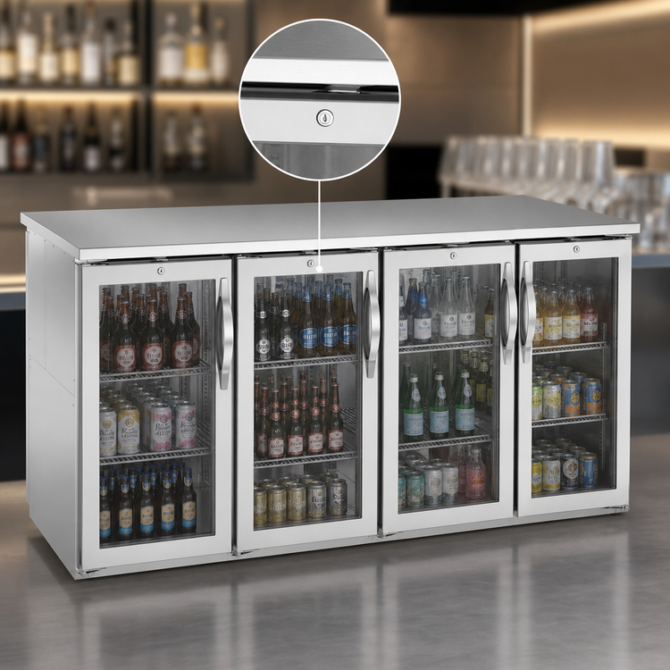 Product image #4 for Beverage-Air 48-Inch Pass-Thru Back Bar Refrigerator with 4 Glass Doors, Stainless Steel Top, Open Food Rated