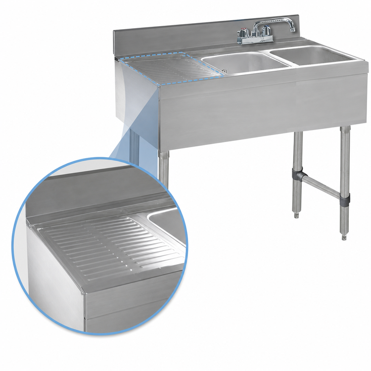 Product image #4 for Advance Tabco Underbar Basics 48-Inch 2-Compartment Stainless Steel Bar Sink Unit with Left Drainboard and Deck-Mount Faucet