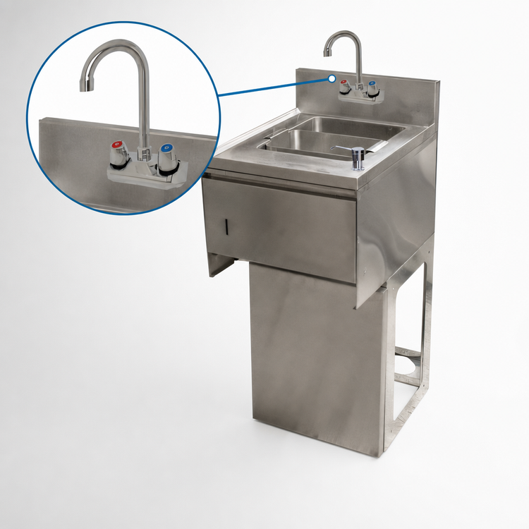 Product image #5 for BK Resources Slimline Underbar Dump Sink with Splash-Mount Faucet, Soap Dispenser and Towel Dispenser, 15-1/2 Inch Wide