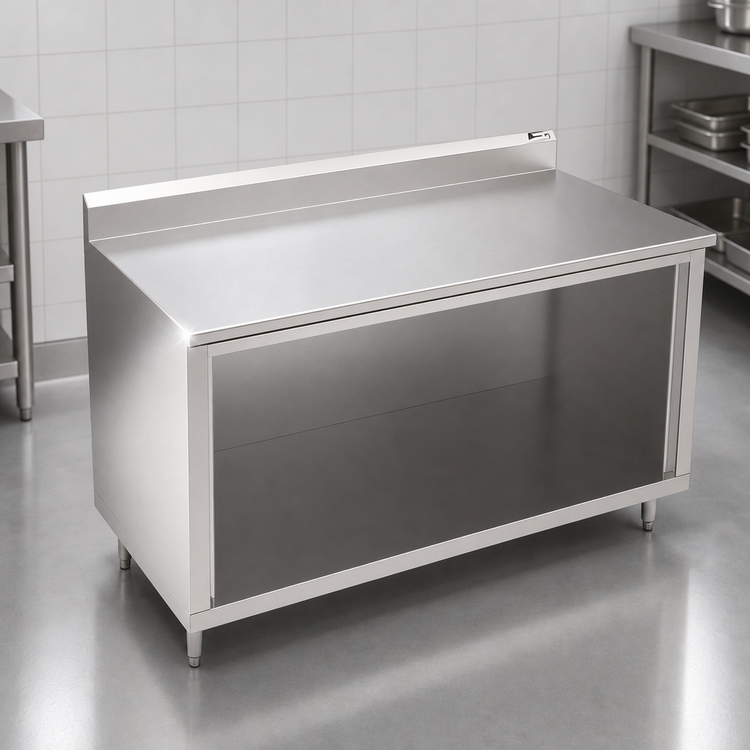 Product image #4 for John Boos 72-Inch x 24-Inch 14-Gauge Stainless Steel Work Table with Open Front Cabinet Base and 5-Inch Backsplash