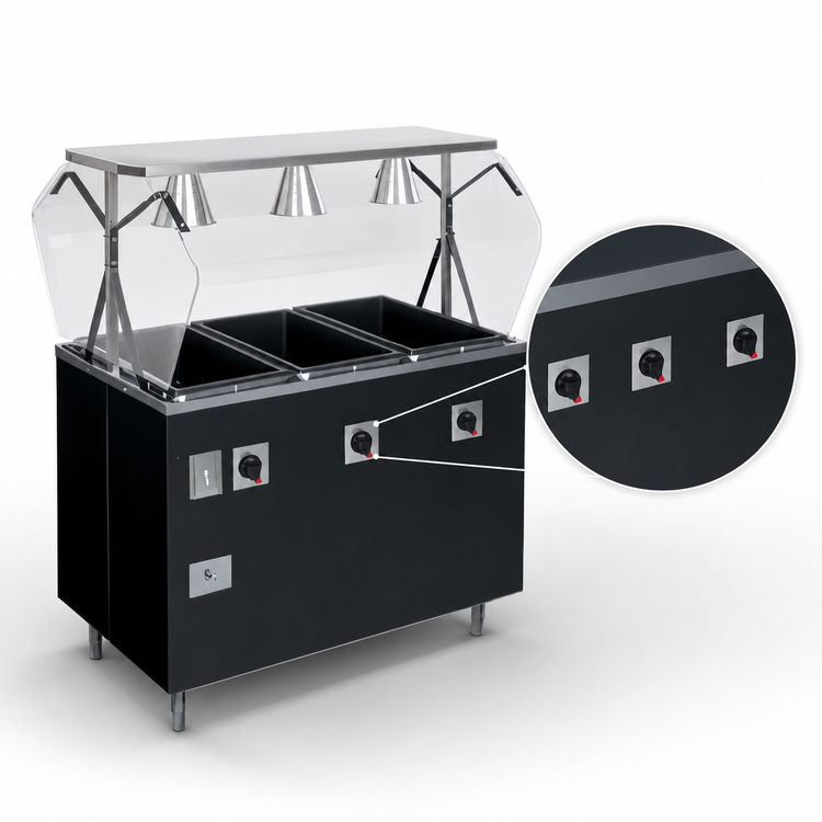 Product image #4 for Vollrath 2-Series Affordable Portable Deluxe 3-Well Mobile Hot Food Station with Breath Guard and Enclosed Base