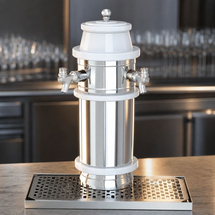 Product image #4 for Glastender Roman Draft Dispensing Tower with 2 Faucets, Mirror Finish, Air Cooled