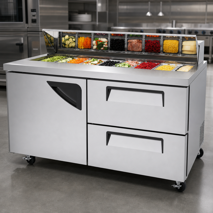 Product image #4 for Turbo Air Super Deluxe 60-Inch Two-Section Sandwich/Salad Prep Table with 1 Door and 2 Drawers, 16 Cu. Ft.