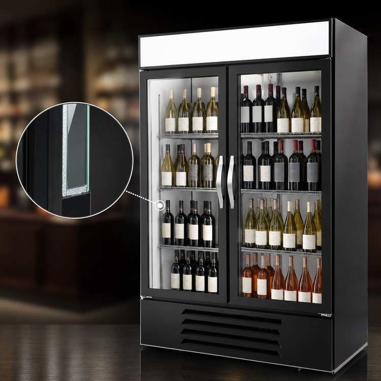 Product image #4 for Beverage-Air MarketMax Two-Section Reach-In Wine Merchandiser with Double-Pane Hinged Glass Doors, 46.15 Cu. Ft., Black, Bottom-Mount Refrigeration
