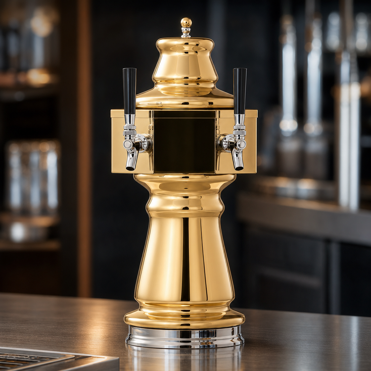 Product image #4 for Glastender Vienna 2-Faucet Polished Brass Glycol-Cooled Countertop Draft Dispensing Tower