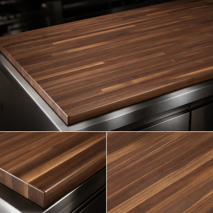 Product image #4 for Boos Block American Black Walnut Blended Rails, Edge Grain Kitchen Countertop, 96" x 42" x 1-1/2", Varnique Finish