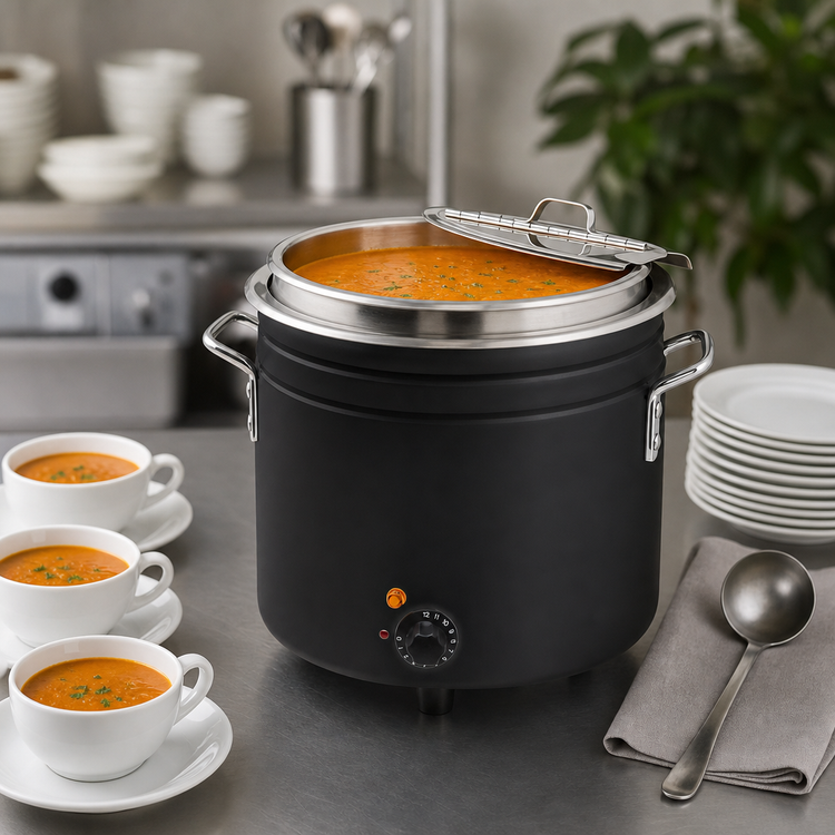 Product image #4 for Omcan 11 Qt Countertop Electric Retro Soup Warmer/Rethermalizer - Black