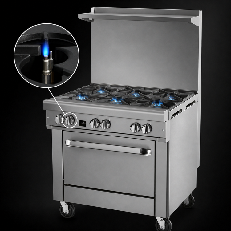 Product image #4 for Southbend Ultimate 24-Inch Gas Restaurant Range with 4 Open Burners, Cabinet Base, and Backriser Shelf