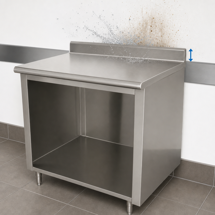 Product image #4 for Advance Tabco 84-Inch x 30-Inch Stainless Steel Work Table with Open Front Cabinet Base and 5-Inch Backsplash
