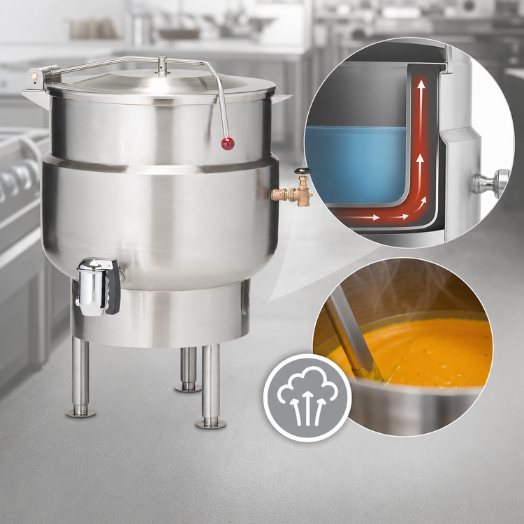 Product image #4 for Vulcan K20DLT 20-Gallon Direct Steam 2/3-Jacketed Floor-Mounted Tilting Kettle