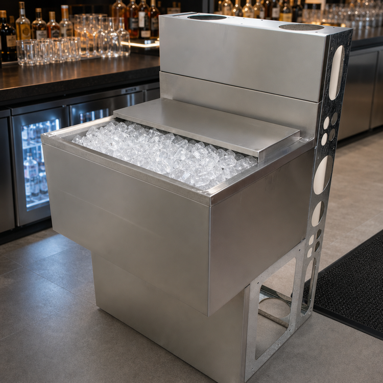 Product image #4 for BK Resources Underbar Ice Bin with 10-Circuit Aluminum Cold Plate, 140 lb Capacity, 43-Inch Wide, 18/304 Stainless Steel