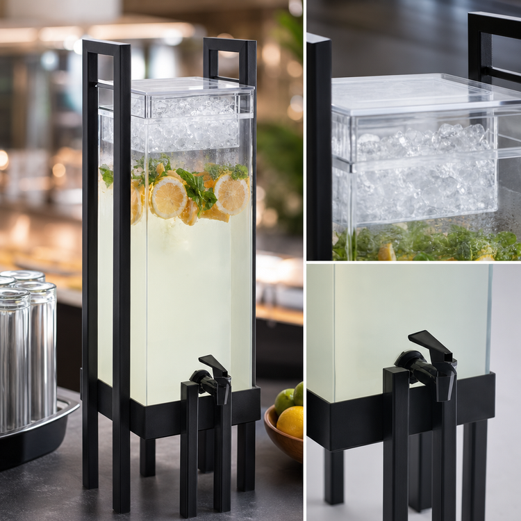 Product image #5 for One by One 3 Gallon Square Acrylic Beverage Dispenser with Ice Chamber and Handles, Black