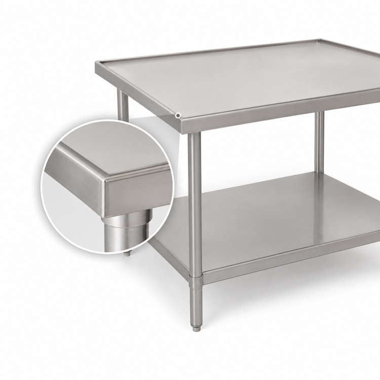 Product image #4 for Advance Tabco 144"W x 48"D 14 Gauge 304 Stainless Steel Flat Top Work Table with Adjustable Undershelf and No-Drip Edge