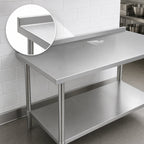 Thumbnail image #4 for John Boos Stallion ST4R1.5-30144GSK 144-Inch x 30-Inch Stainless Steel Work Table, 14-Gauge 300 Series Top, 1-1/2-Inch Rear Up-Turn, Open Base