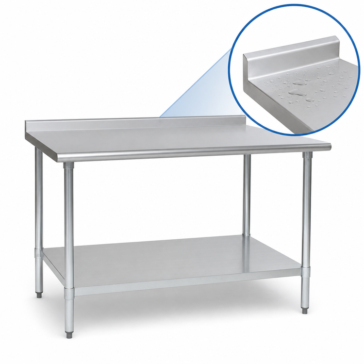 Product image #4 for Eagle Group Budget Series 84-Inch x 30-Inch 430 Stainless Steel Work Table with Rear Up-Turn and Adjustable Undershelf