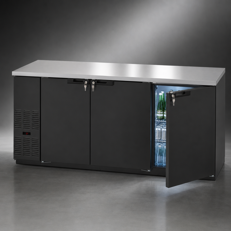 Product image #4 for Hoshizaki BB80 Three-Section Back Bar Cooler with Locking Solid Hinged Doors, 80 Inch, Self-Contained Refrigeration