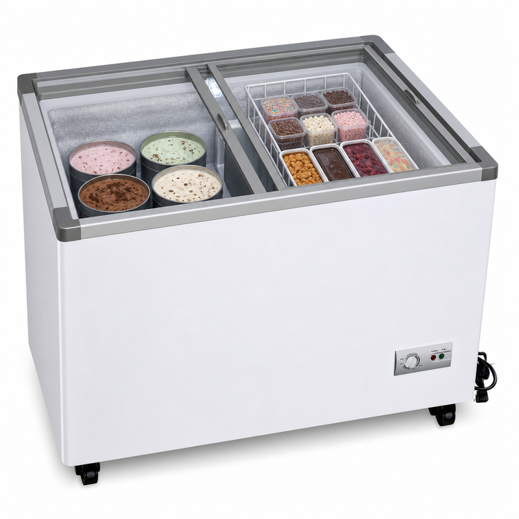 Product image #5 for KoolMore 33-Inch Flat Top Ice Cream Dipping Display Freezer, 7 Cu. Ft., Sliding Tempered Glass Doors