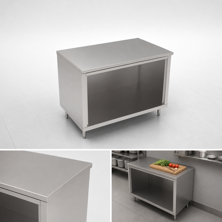 Product image #4 for John Boos 60" x 36" Stainless Steel Open Front Cabinet Base Work Table with Flat Top and Safety Edge