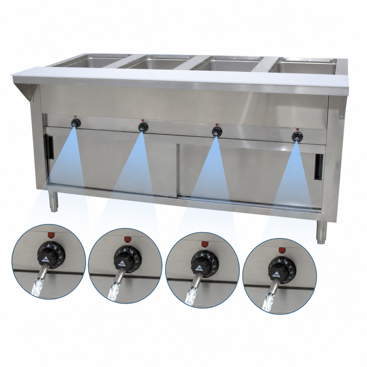 Product image #4 for Advance Tabco Triumph (Supreme) Electric Hot Food Table with 4 Sealed Wells and Sliding Door Enclosed Base