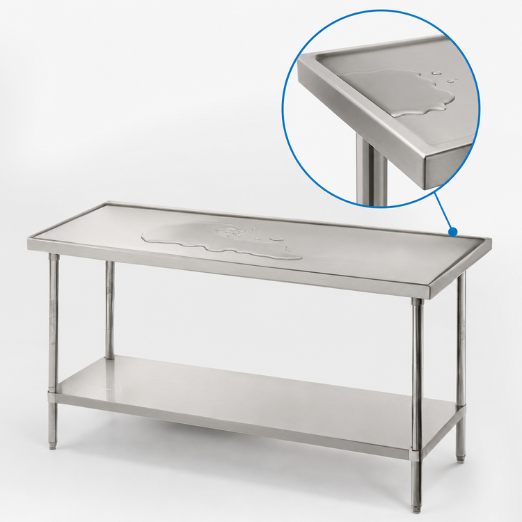 Product image #4 for Advance Tabco 108 Inch x 30 Inch 14-Gauge 304 Stainless Steel Work Table with Galvanized Undershelf and Non-Drip Edge