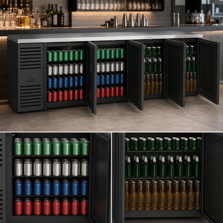 Product image #4 for True Premier Bar 108-Inch Four-Door Left-Side Self-Contained Refrigerated Back Bar Cooler