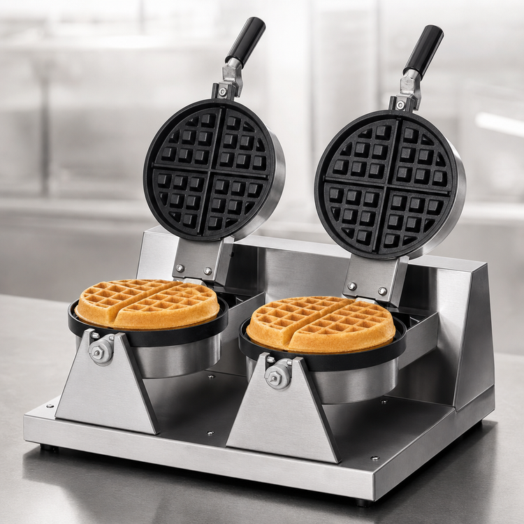 Product image #4 for Adcraft Double Countertop Belgian Waffle Maker with 7-Inch Round Grids