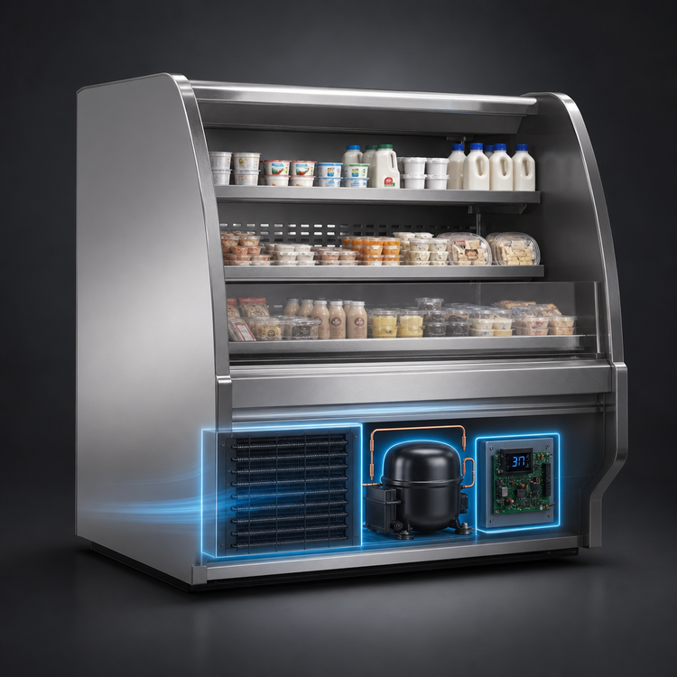 Product image #4 for Howard-McCray 40E Series Dairy Curved End Open Merchandiser, 75 Inch, Self-Contained Refrigeration, Stainless Steel