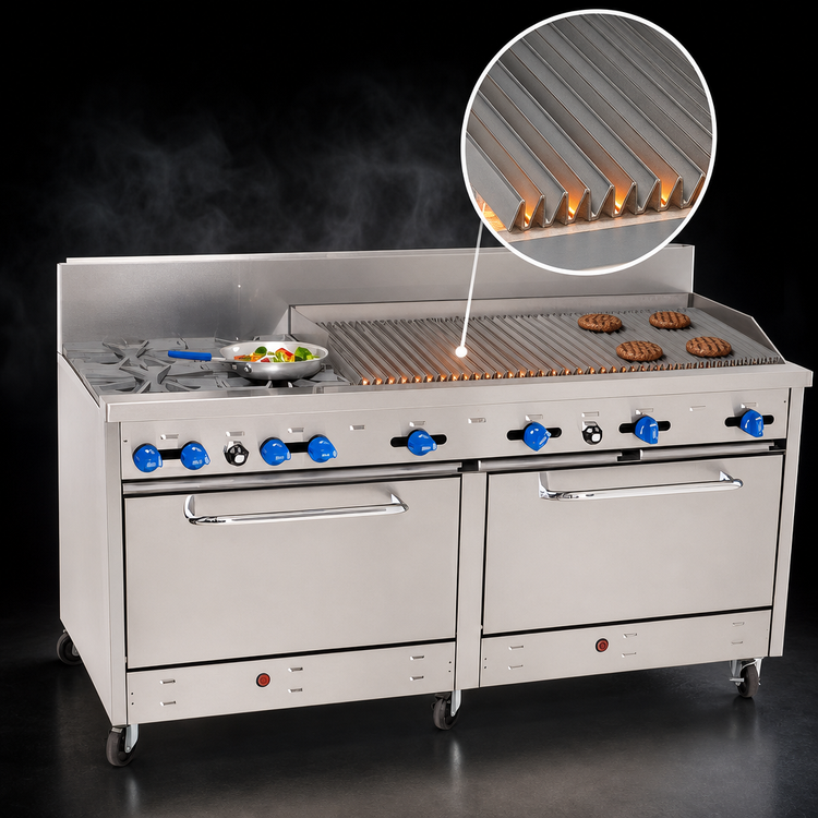 Product image #4 for Comstock-Castle 72-Inch Commercial Gas Char-Broiler Range with 2 Extra-Wide 31-Inch Ovens