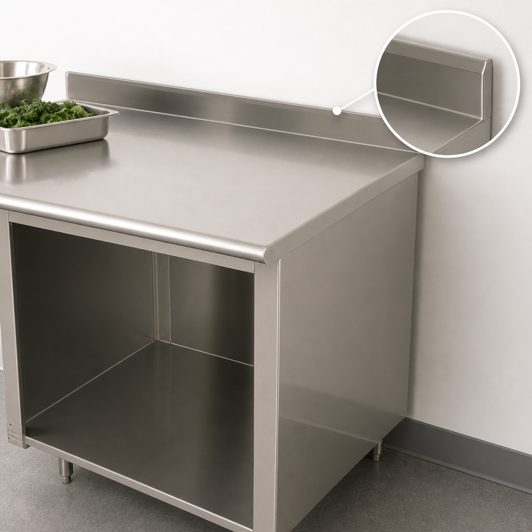 Product image #4 for Advance Tabco Special Value 48" x 24" 16-Gauge 304 Stainless Steel Open Base Work Table with 5" Backsplash
