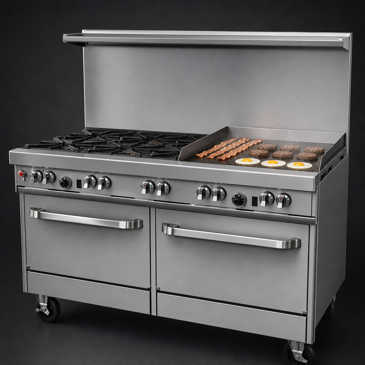 Product image #4 for Southbend Ultimate 60-Inch Gas Restaurant Range with 4 Pyromax Burners, 24-Inch Griddle/Broiler, and 2 Convection Ovens