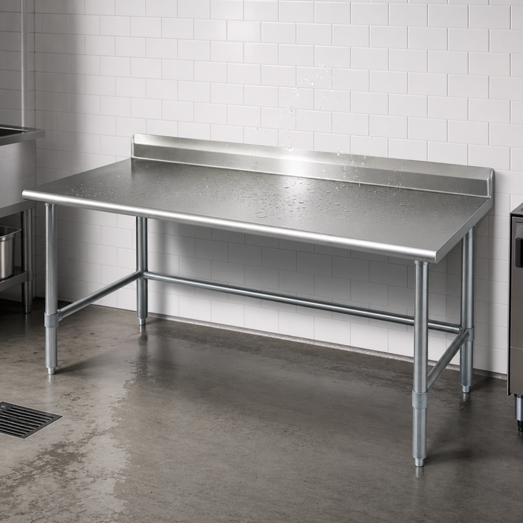 Product image #4 for Eagle Deluxe Series 144-Inch x 36-Inch Stainless Steel Work Table with 4-1/2-Inch Backsplash and Galvanized Tubular Base