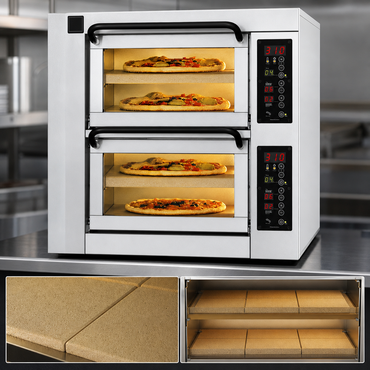 Product image #4 for PizzaMaster Countertop Electric Stone Hearth Pizza Oven with 2 Chambers and 4 Hearthstones per Oven