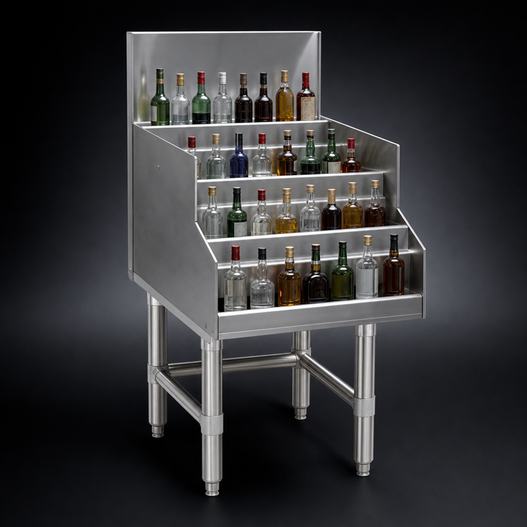 Product image #4 for Spec-Bar Freestanding 4-Step Liquor Bottle Display Unit, 30W x 24D, Single Speed Rail Alignment