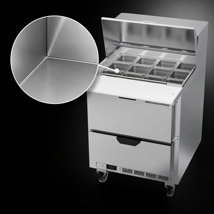Product image #5 for Beverage-Air SPED27HC-12M-B 27-Inch One-Section Mega Top Sandwich Prep Table with 2 Drawers